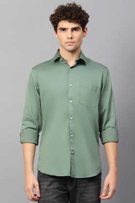 solid cotton regular fit men's casual shirt - sea green
