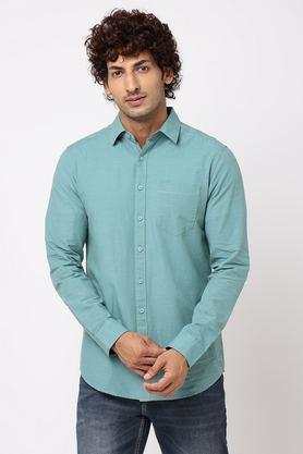 solid cotton regular fit men's casual shirt - teal