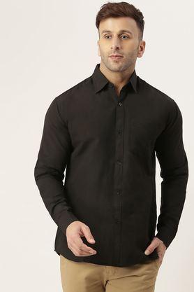 solid cotton regular fit men's casual wear shirt - black