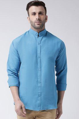 solid cotton regular fit men's casual wear shirt - blue