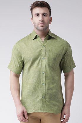 solid cotton regular fit men's casual wear shirt - green