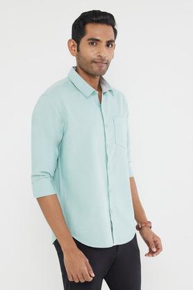 solid cotton regular fit men's casual wear shirt - green