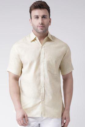 solid cotton regular fit men's casual wear shirt - natural