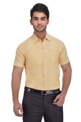 solid cotton regular fit men's casual wear shirt - natural