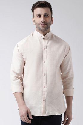 solid cotton regular fit men's casual wear shirt - natural