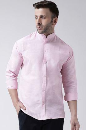 solid cotton regular fit men's casual wear shirt - pink