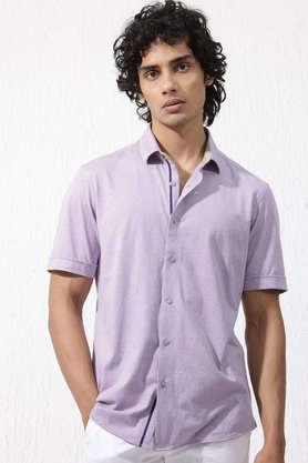solid cotton regular fit men's casual wear shirt - purple