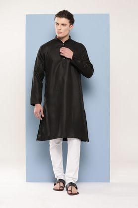 solid cotton regular fit men's festive wear kurta - black