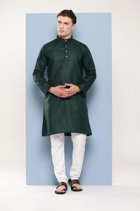 solid cotton regular fit men's festive wear kurta - dark green