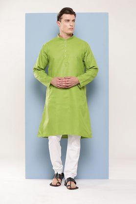 solid cotton regular fit men's festive wear kurta - green