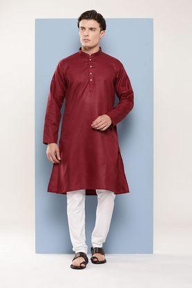 solid cotton regular fit men's festive wear kurta - maroon