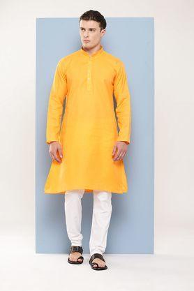 solid cotton regular fit men's festive wear kurta - mustard