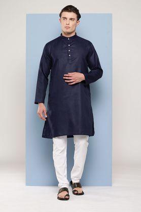 solid cotton regular fit men's festive wear kurta - navy