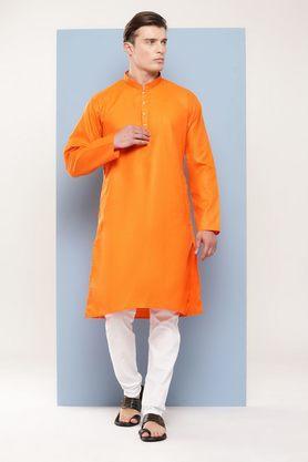 solid cotton regular fit men's festive wear kurta - orange