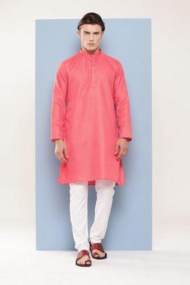 solid cotton regular fit men's festive wear kurta - pink