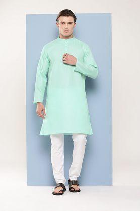 solid cotton regular fit men's festive wear kurta - sea green