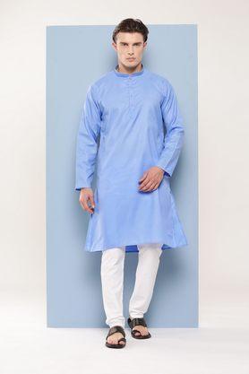 solid cotton regular fit men's festive wear kurta - sky blue