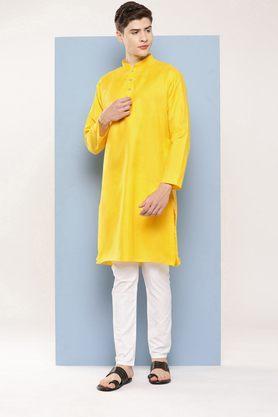 solid cotton regular fit men's festive wear kurta - yellow