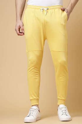 solid cotton regular fit men's jogger - yellow