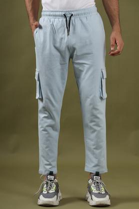 solid cotton regular fit men's joggers - blue