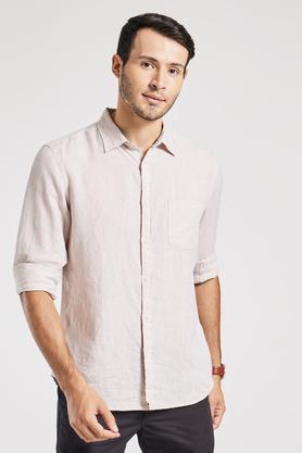 solid cotton regular fit men's shirt - natural