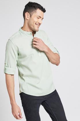 solid cotton regular fit men's shirt - olive