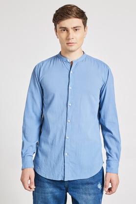 solid cotton regular fit men's shirts - blue