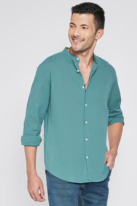 solid cotton regular fit men's shirts - green