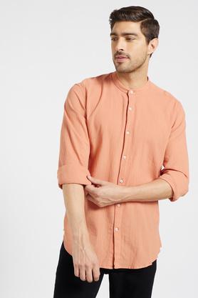 solid cotton regular fit men's shirts - orange