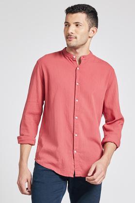 solid cotton regular fit men's shirts - red