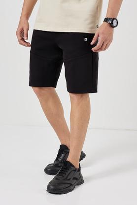 solid cotton regular fit men's shorts - black