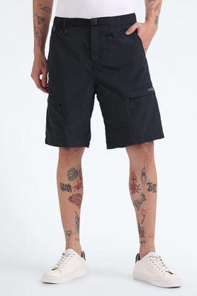 solid cotton regular fit men's shorts - black