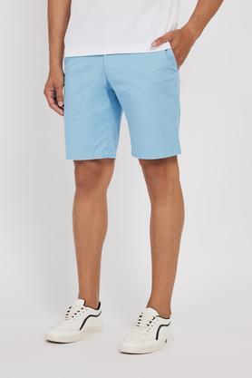 solid cotton regular fit men's shorts - blue