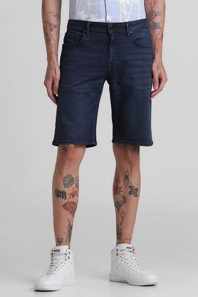 solid cotton regular fit men's shorts - blue