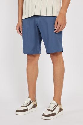 solid cotton regular fit men's shorts - blue