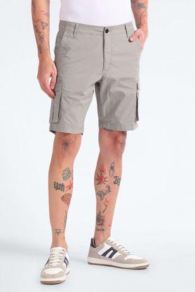 solid cotton regular fit men's shorts - grey