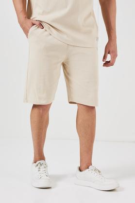 solid cotton regular fit men's shorts - natural