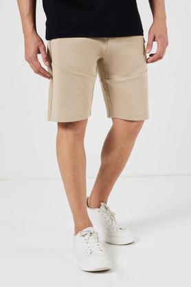 solid cotton regular fit men's shorts - natural