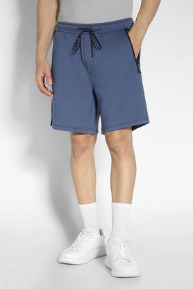 solid cotton regular fit men's shorts - navy