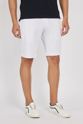 solid cotton regular fit men's shorts - white