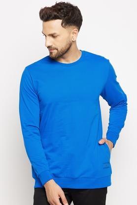 solid cotton regular fit men's sweatshirt - blue