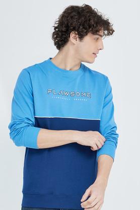 solid cotton regular fit men's sweatshirts - persian blue
