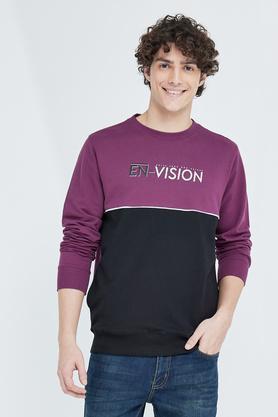 solid cotton regular fit men's sweatshirts - violet