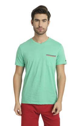 solid cotton regular fit men's t-shirt - aqua
