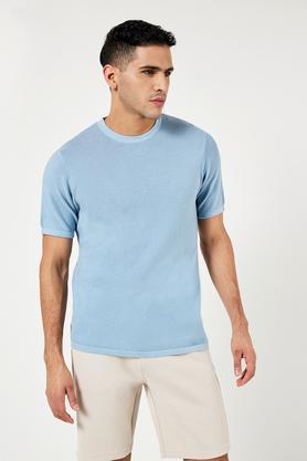 solid cotton regular fit men's t-shirt - blue