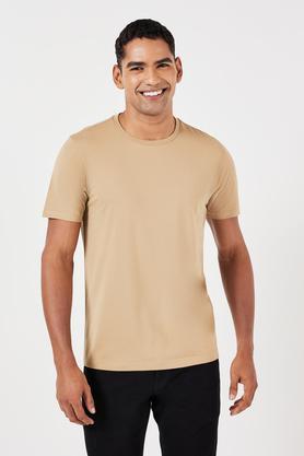 solid cotton regular fit men's t-shirt - natural