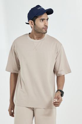 solid cotton regular fit men's t-shirt - natural