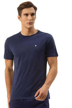 solid cotton regular fit men's t-shirt - navy