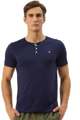 solid cotton regular fit men's t-shirt - navy