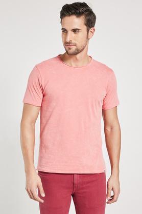 solid cotton regular fit men's t-shirt - peach